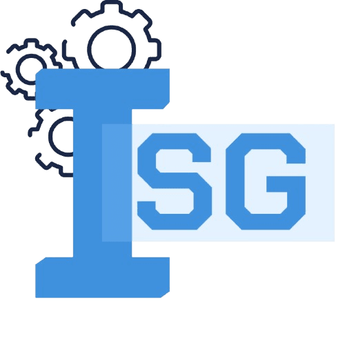 Blue 'ISG' logo with three interlocking gears behind it.
